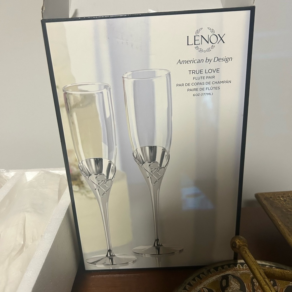 Lenox Silver Crystal Champagne Flutes Elegant Drinkware